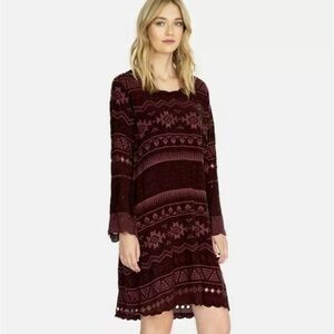 Johnny Was Womens M Avery Dress Purple Merlot Boho Aztec Eyelet Embroidered Boho